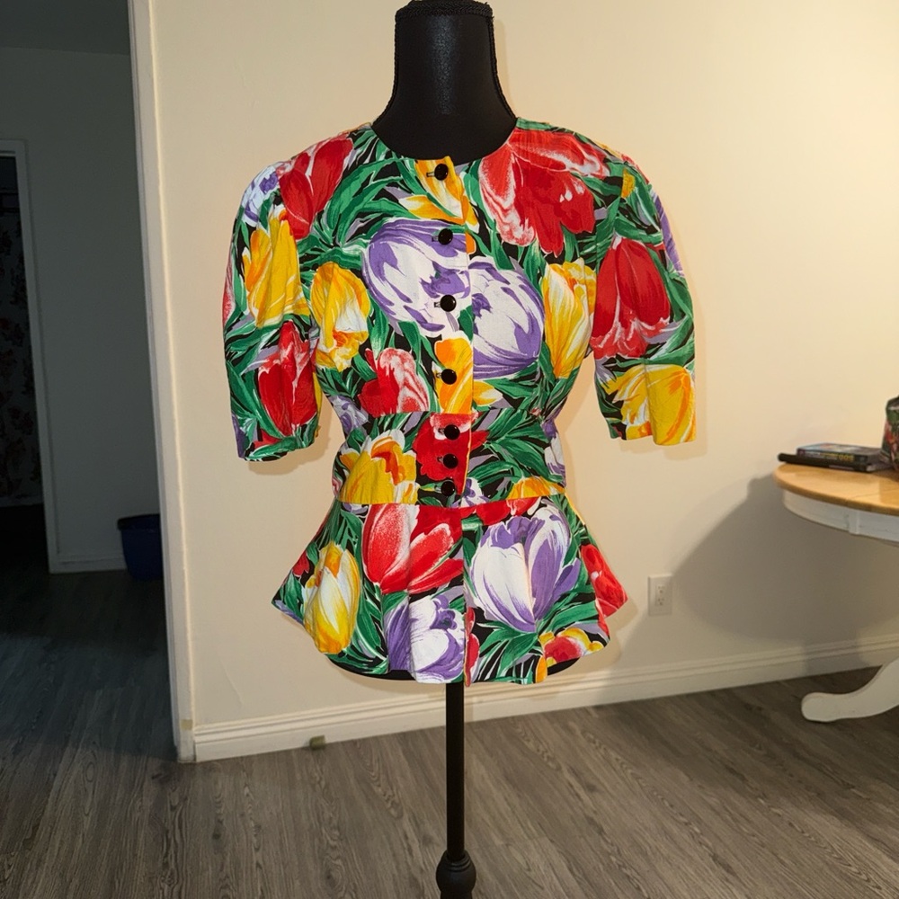 Vintage Colorful Floral Button Down Shirt